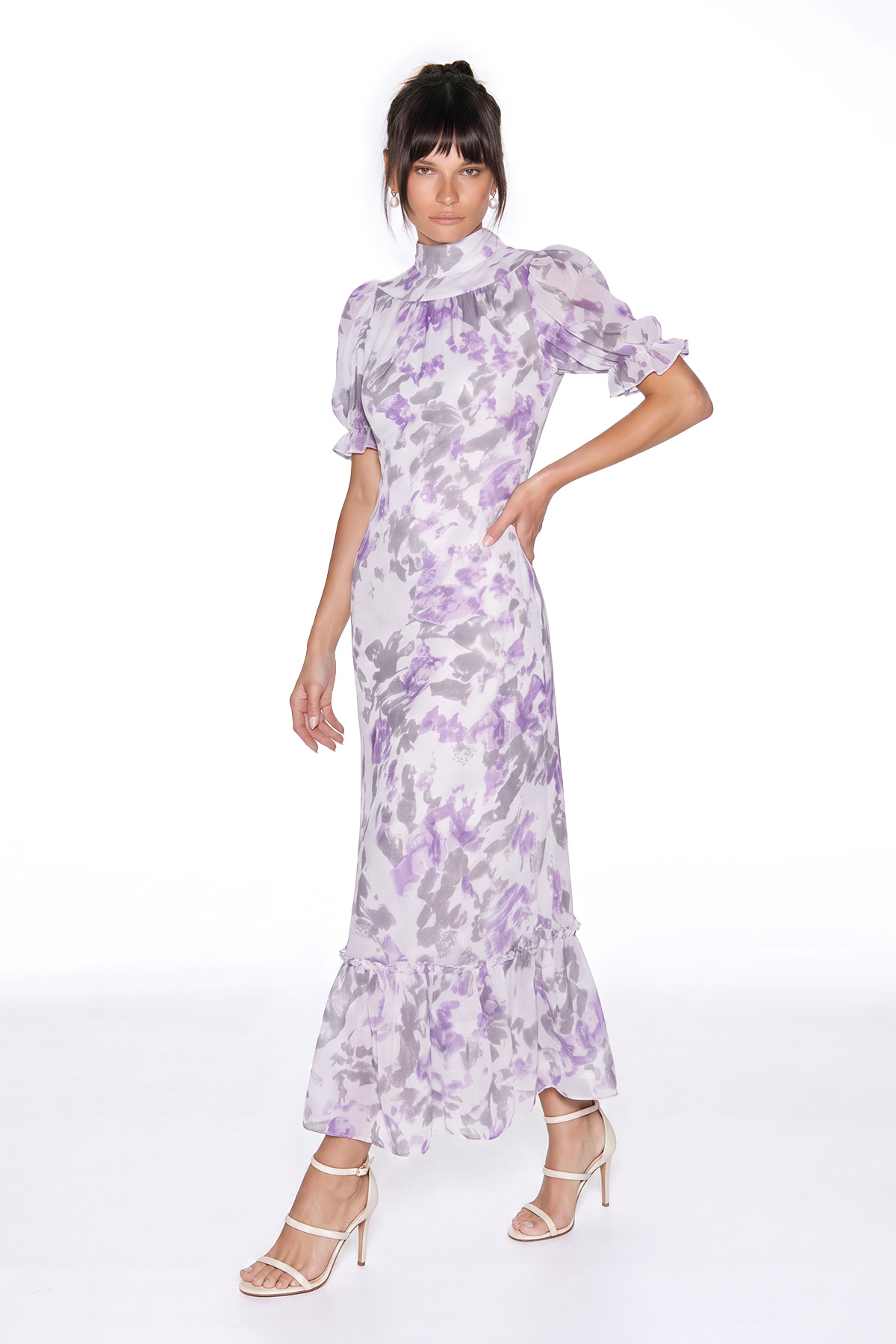 Inola Puff Sleeve Floral Maxi Dress In Purple