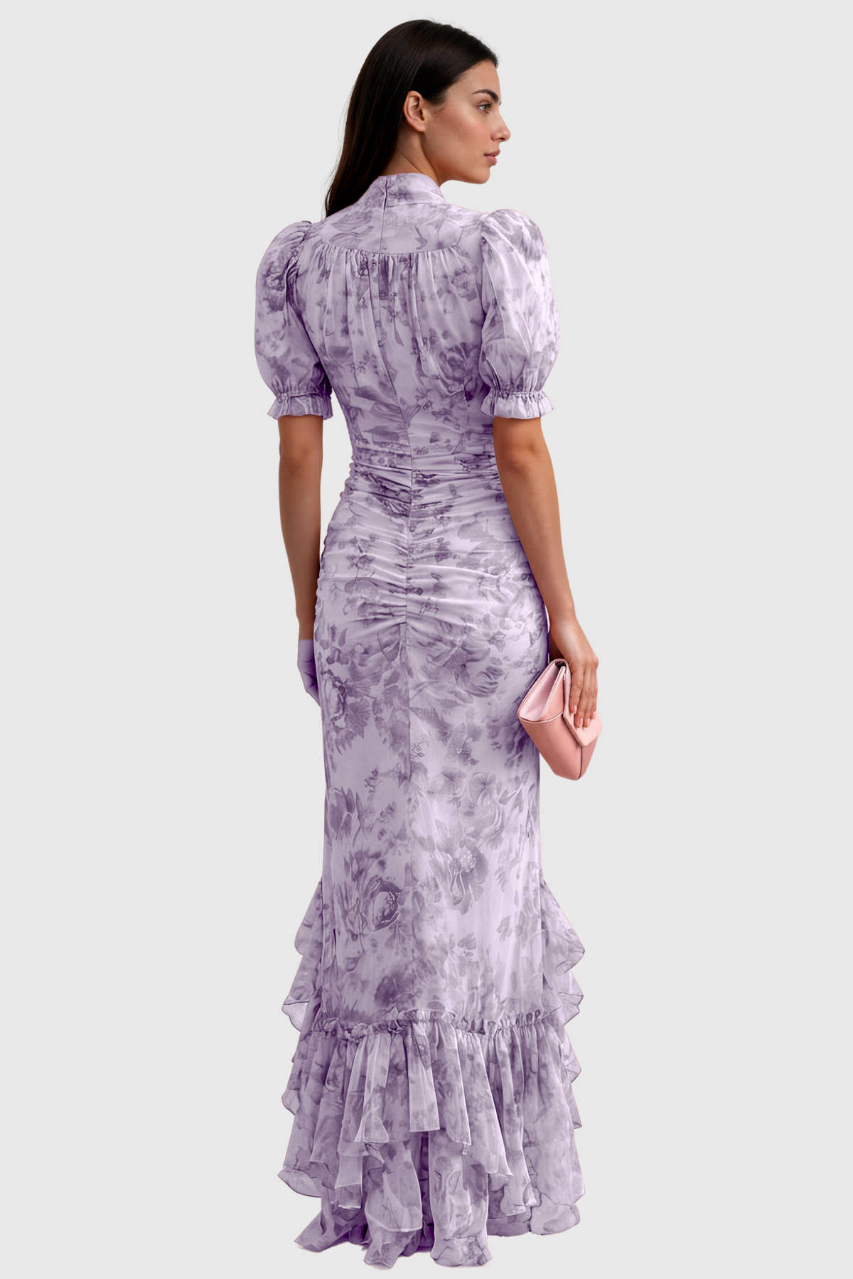 Inola Puff Sleeve Floral Maxi Dress In Purple