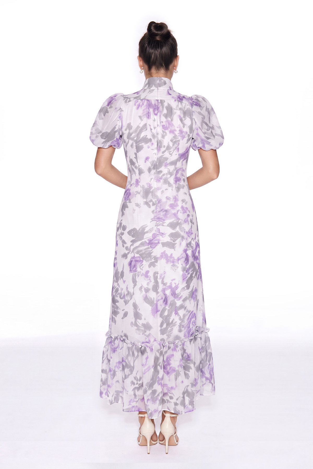 Inola Puff Sleeve Floral Maxi Dress In Purple