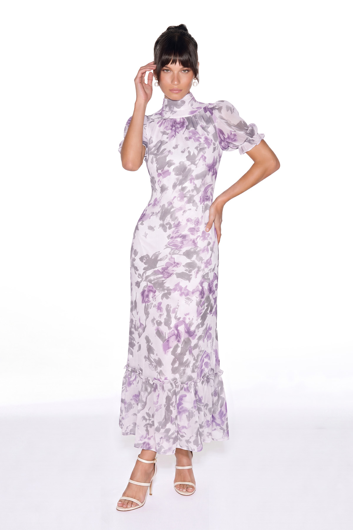 Inola Puff Sleeve Floral Maxi Dress In Purple