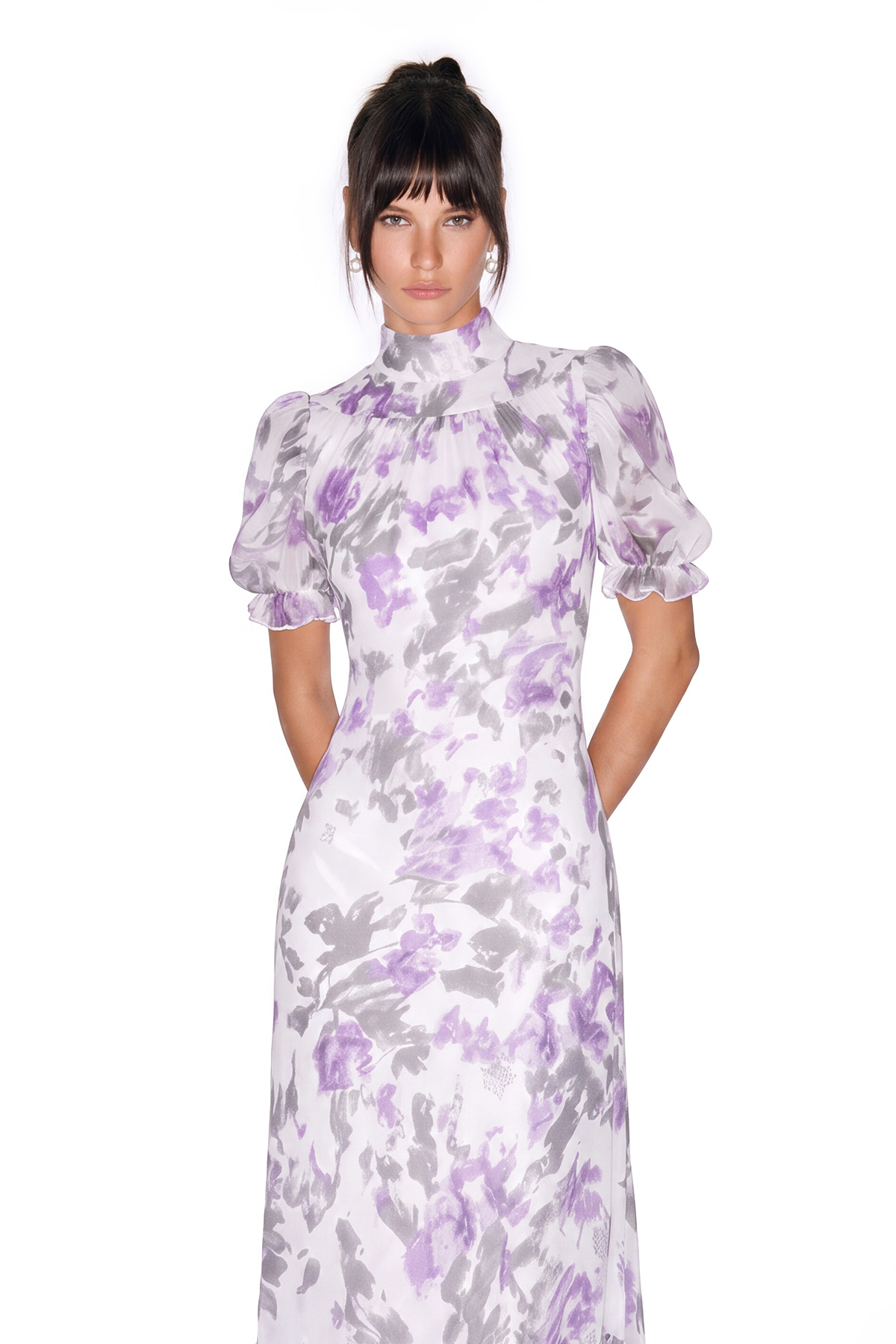 Inola Puff Sleeve Floral Maxi Dress In Purple