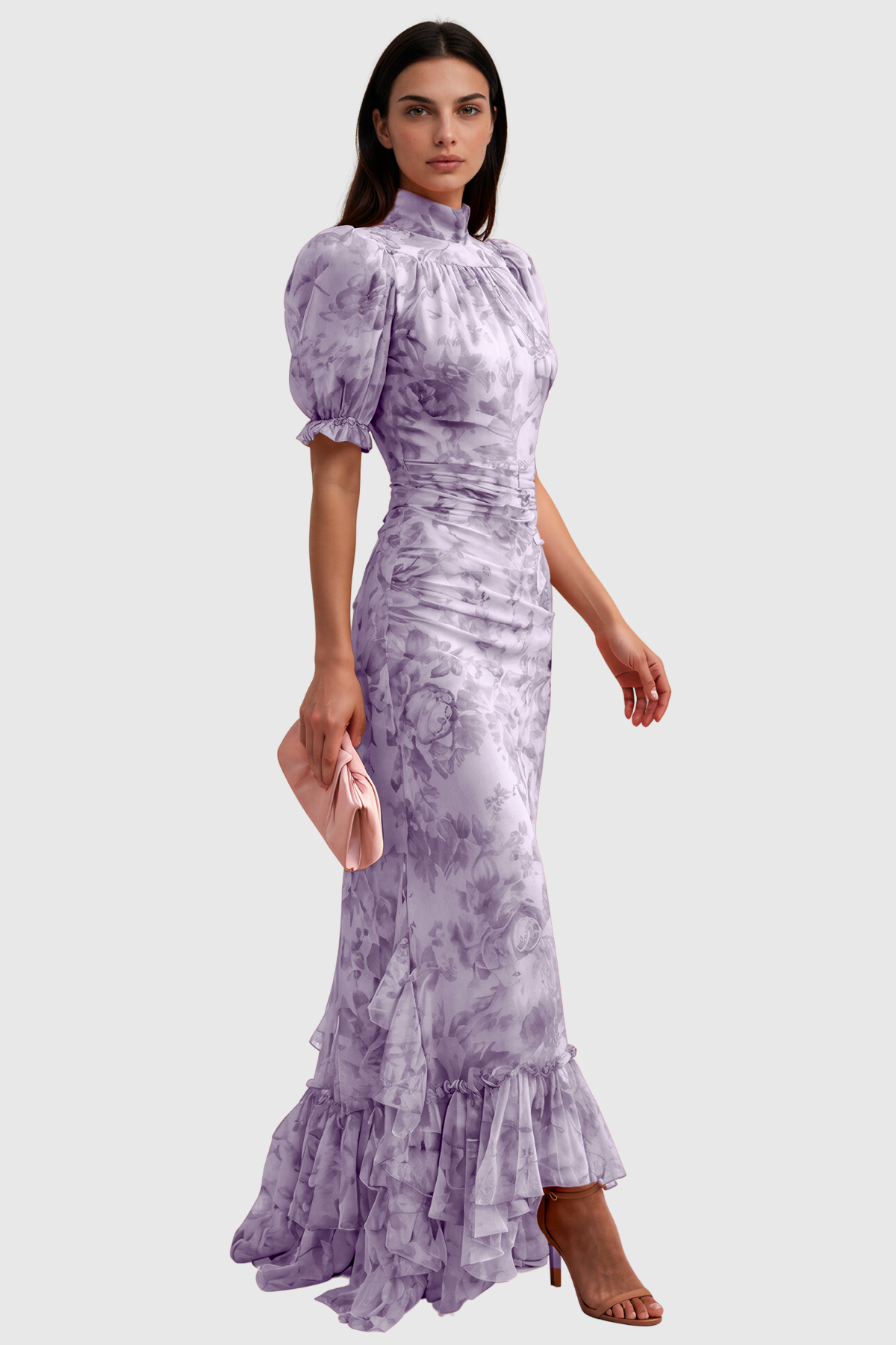 Inola Puff Sleeve Floral Maxi Dress In Purple