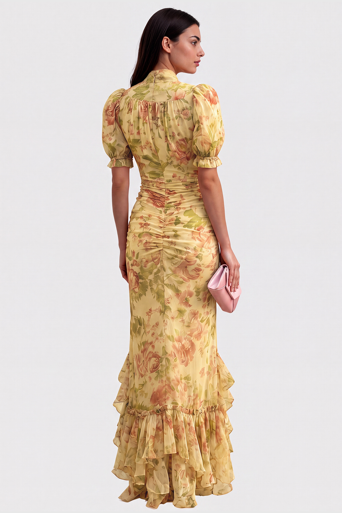 Inola Puff Sleeve Floral Maxi Dress In Yellow