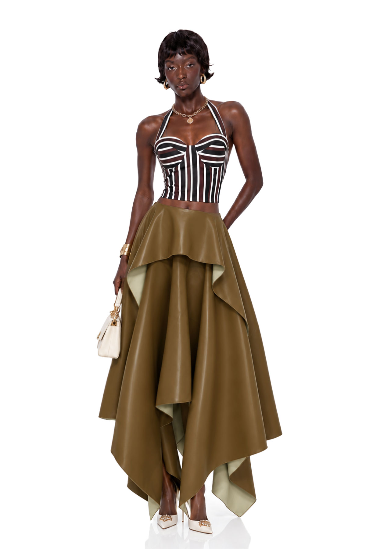 Inta Halter Neck Leather Skirt Set
