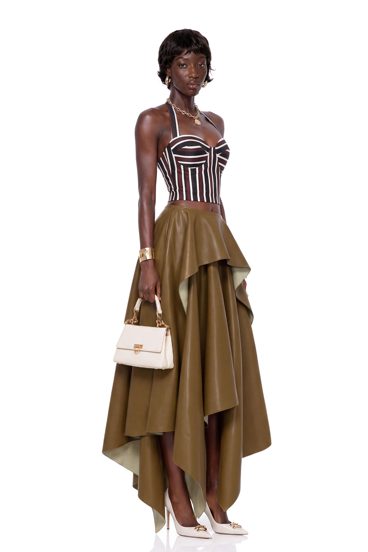 Inta Halter Neck Leather Skirt Set