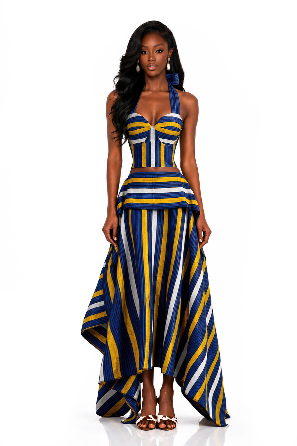 Inta Halter Neck Stripe Skirt Set