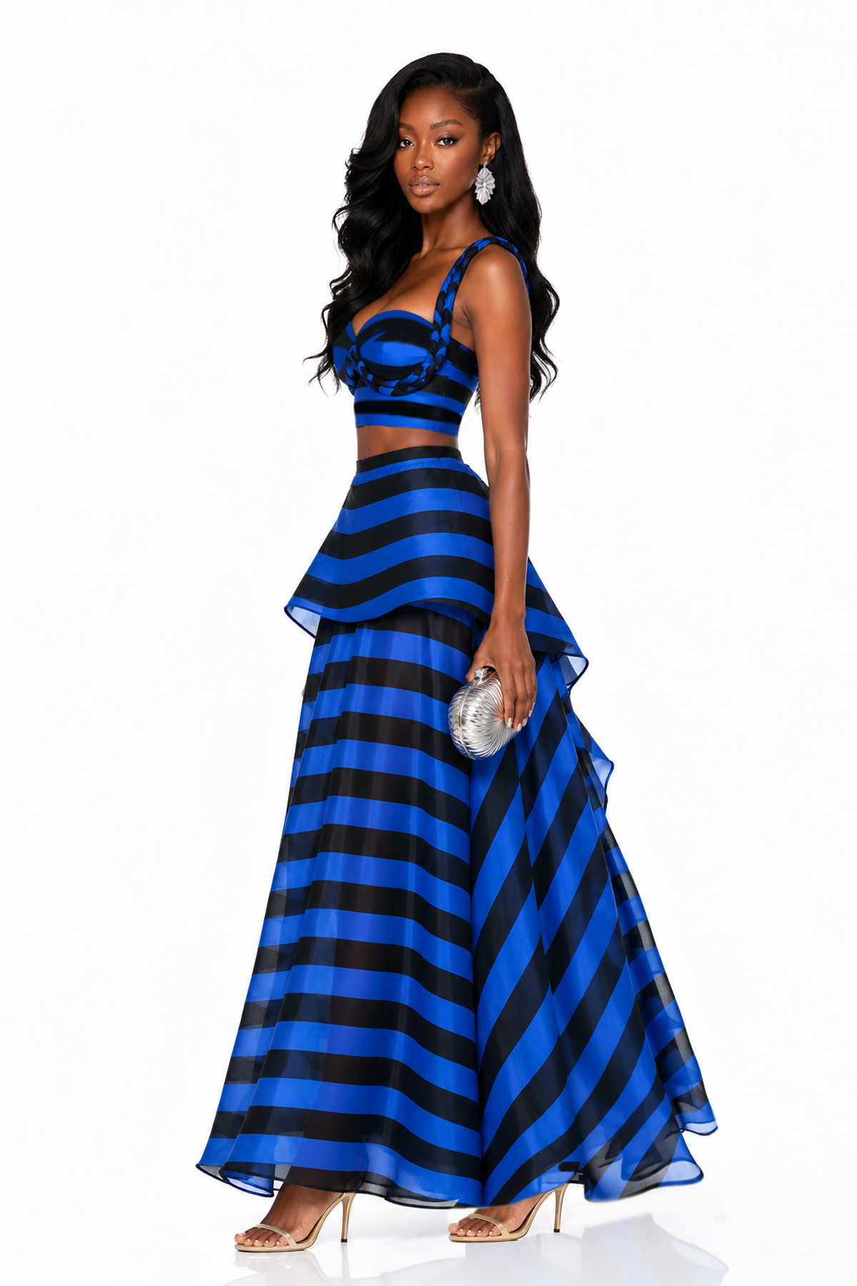 Inta Spaghetti Stripe Skirt Set In Blue