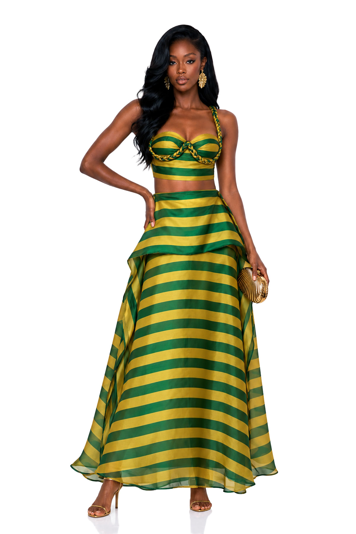 Inta Spaghetti Stripe Skirt Set In Green