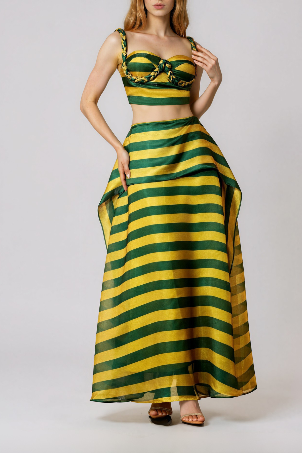 Inta Spaghetti Stripe Skirt Set In Green