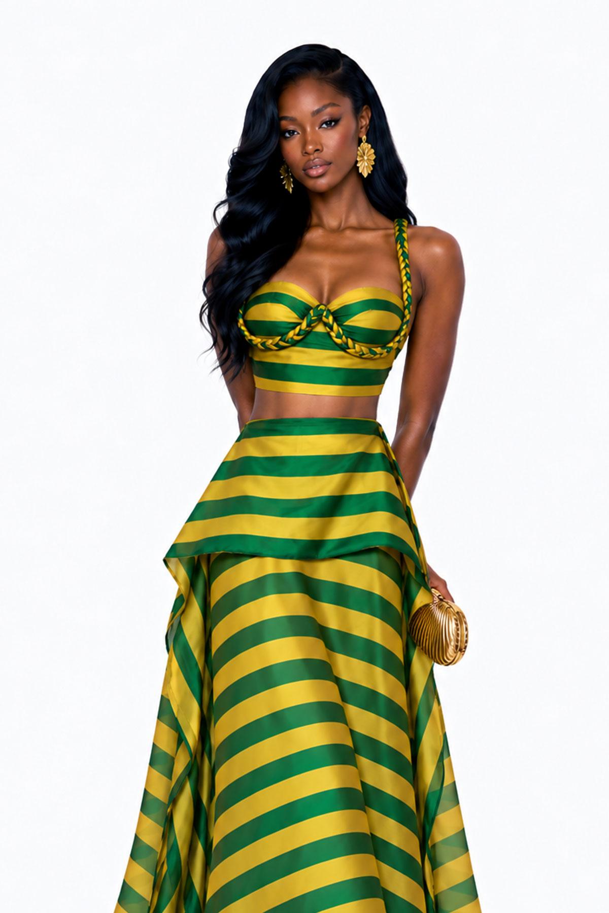 Inta Spaghetti Stripe Skirt Set In Green