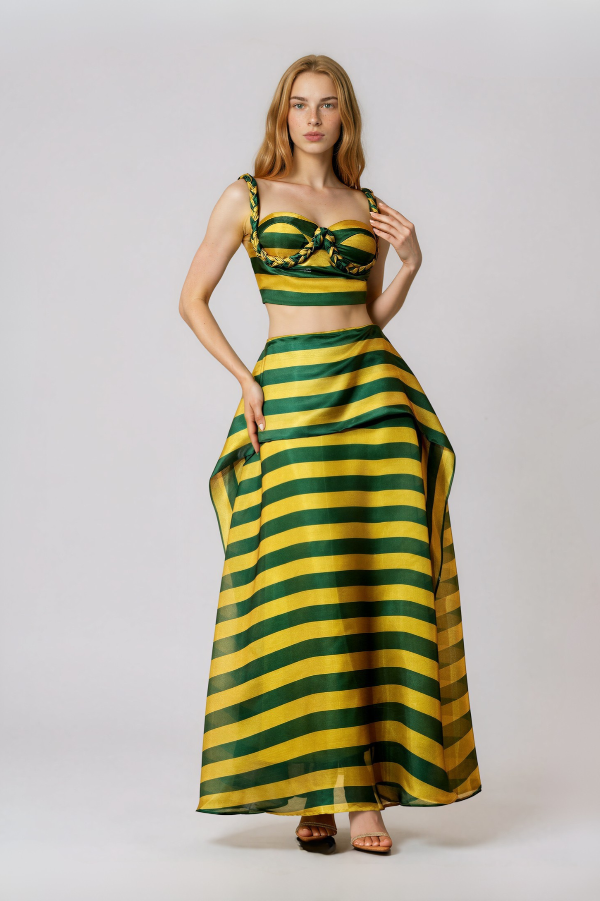 Inta Spaghetti Stripe Skirt Set In Green