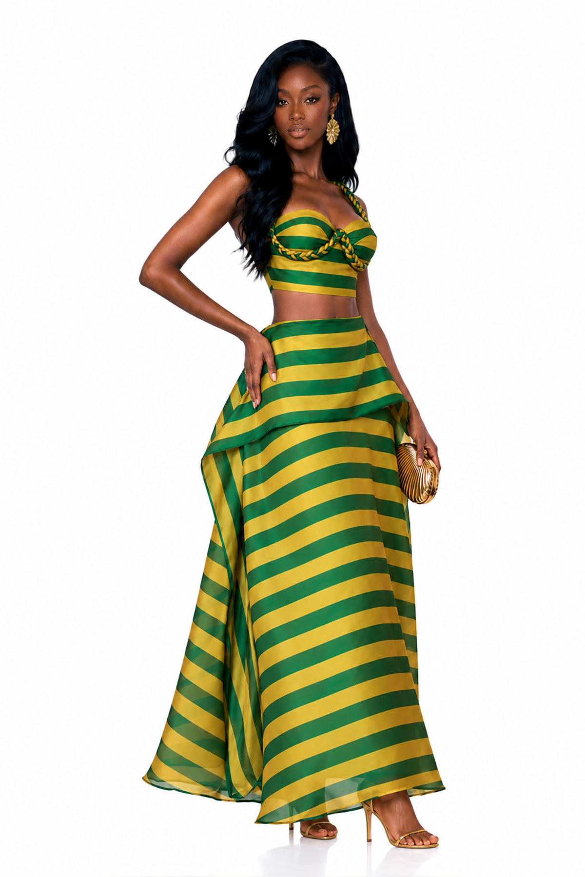 Inta Spaghetti Stripe Skirt Set In Green