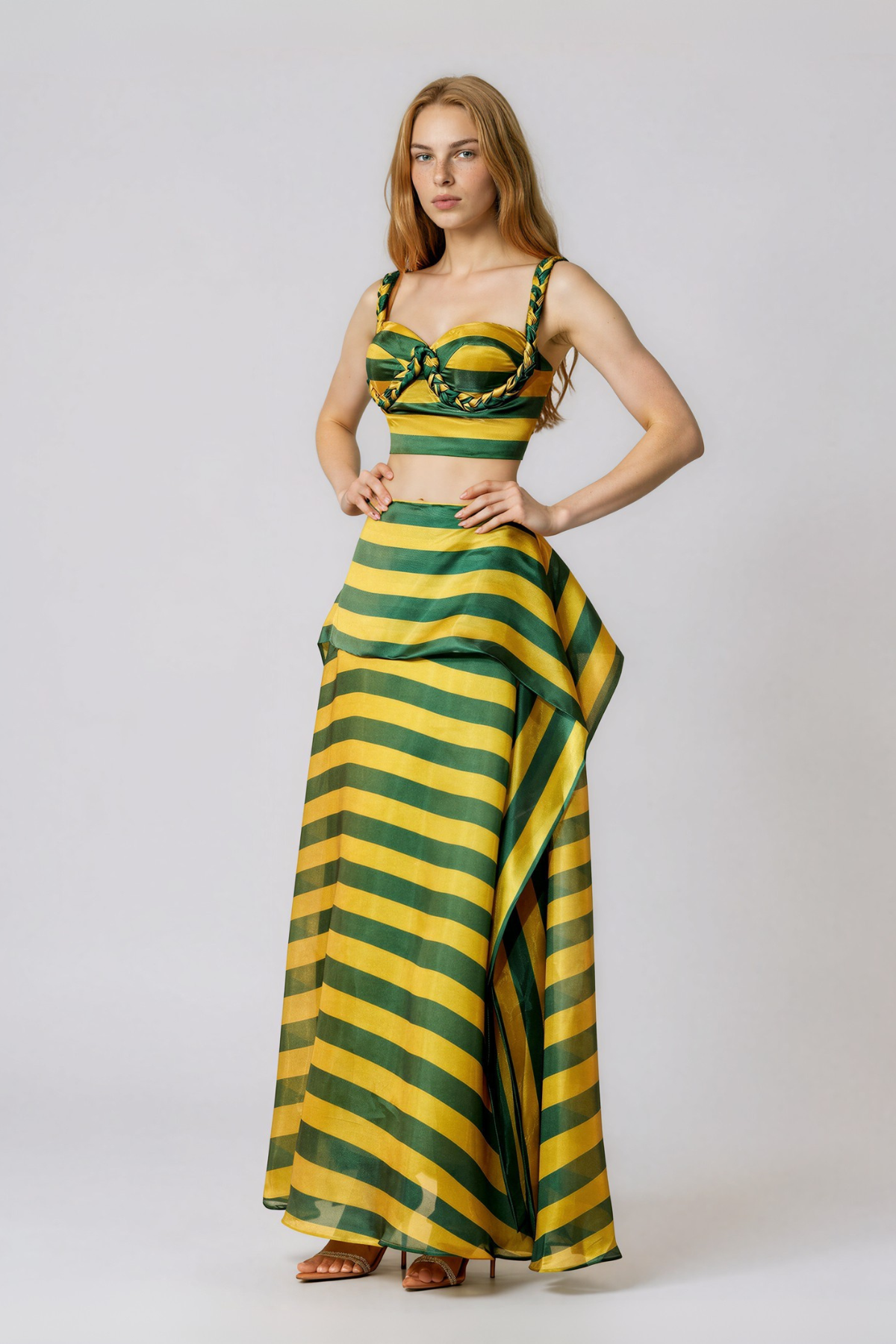 Inta Spaghetti Stripe Skirt Set In Green