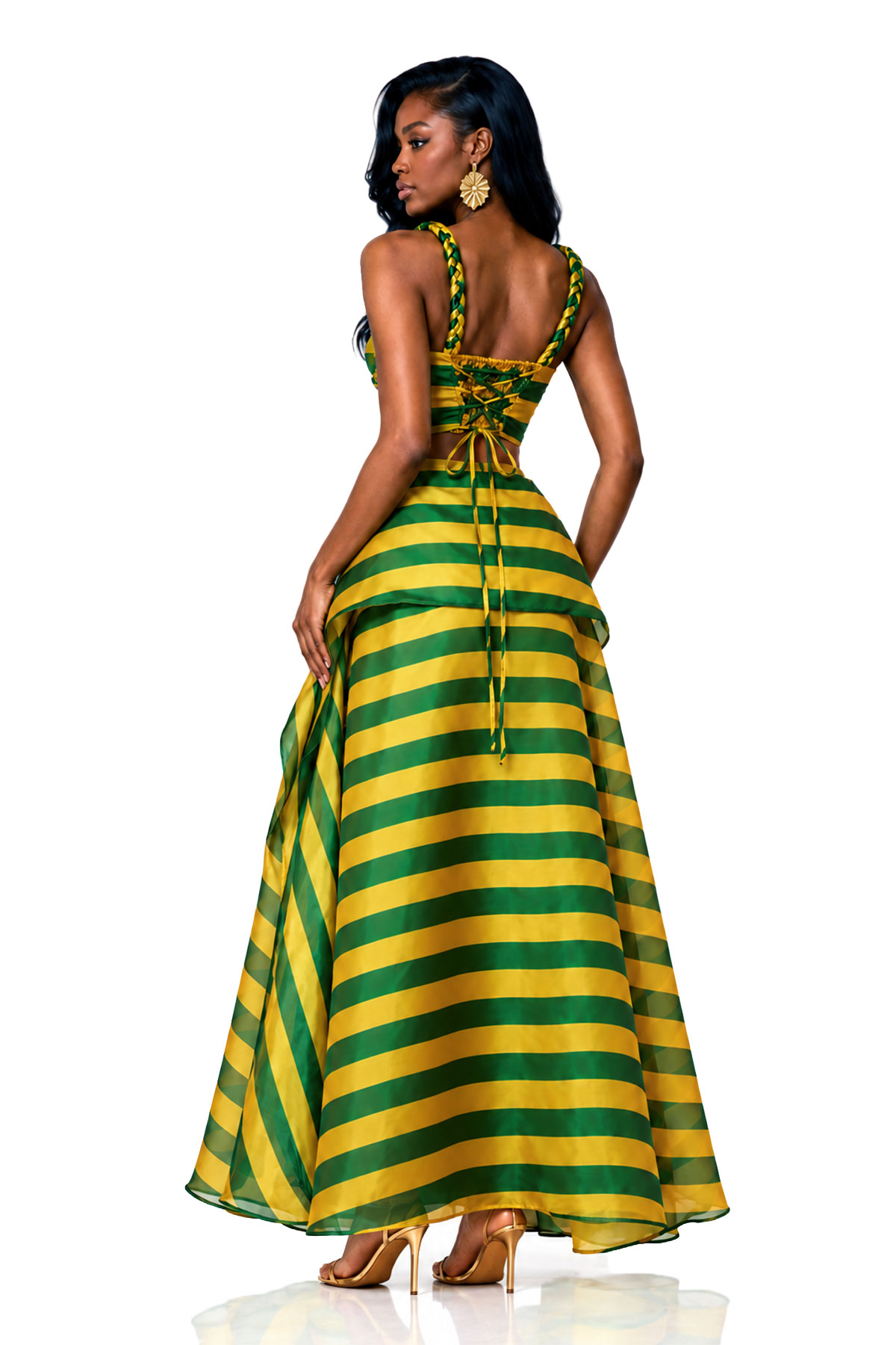 Inta Spaghetti Stripe Skirt Set In Green