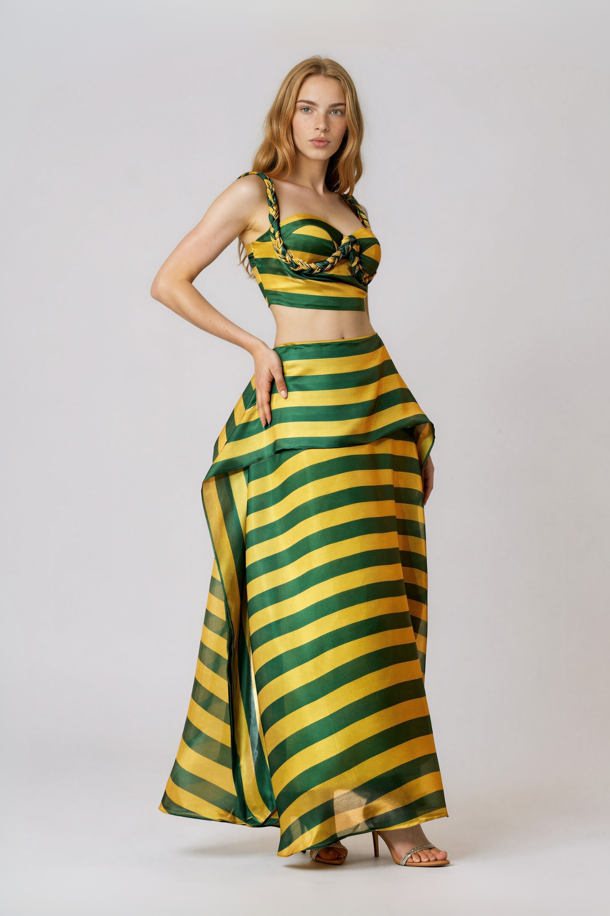 Inta Spaghetti Stripe Skirt Set In Green