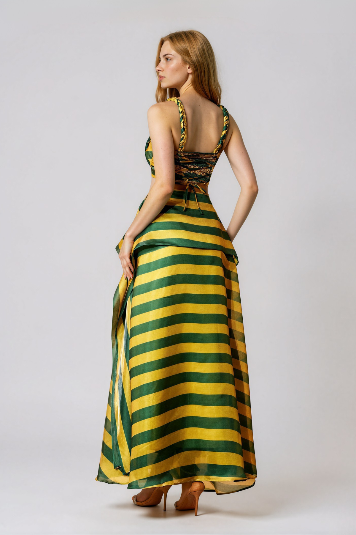 Inta Spaghetti Stripe Skirt Set In Green