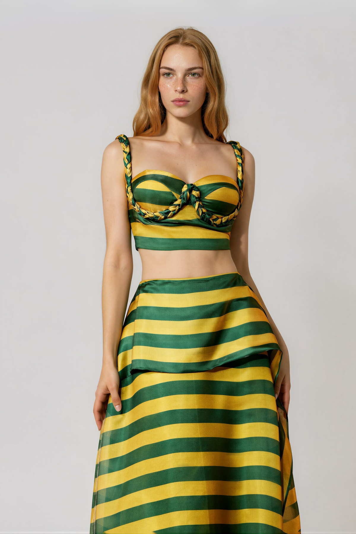 Inta Spaghetti Stripe Skirt Set In Green