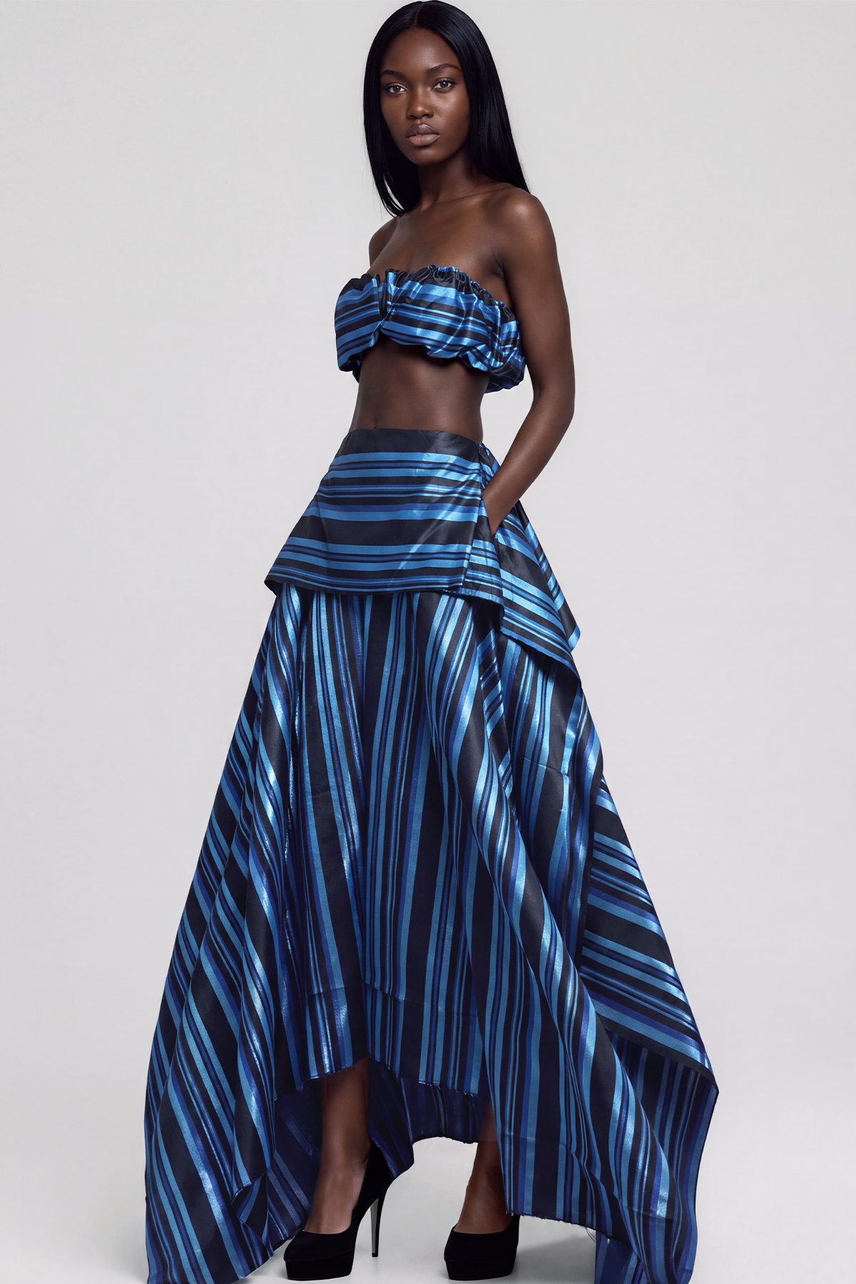 Inta Stripe Ruch Skirt Set In Blue