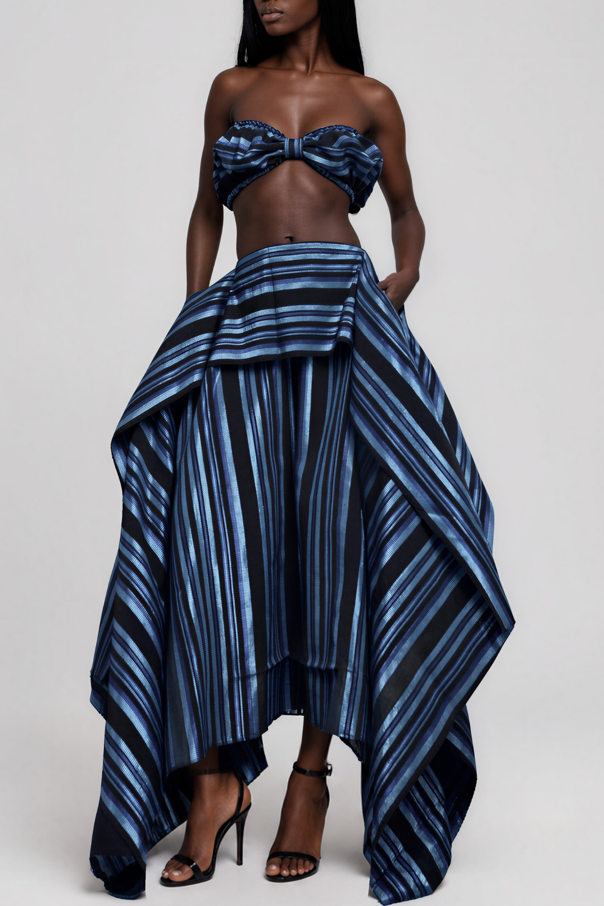 Inta Stripe Ruch Skirt Set In Blue