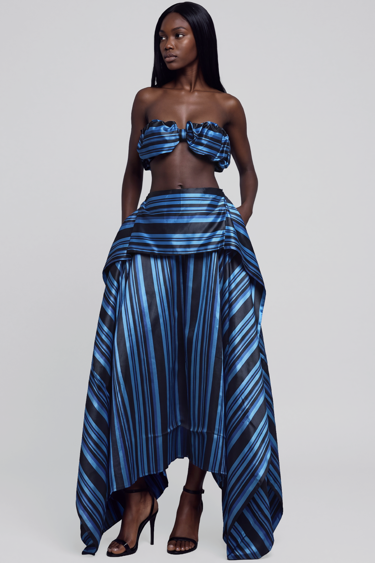 Inta Stripe Ruch Skirt Set In Blue