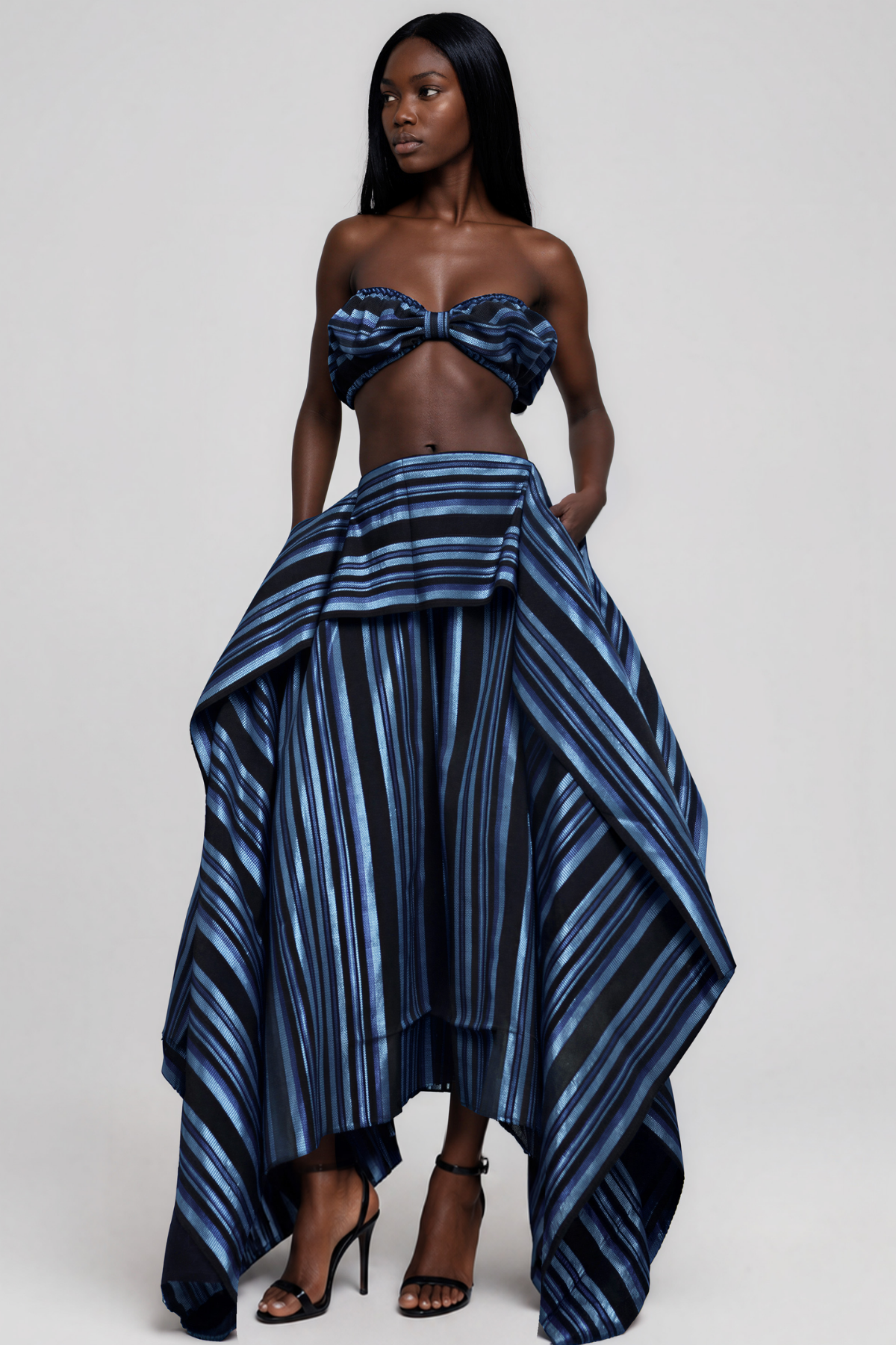 Inta Stripe Ruch Skirt Set In Blue