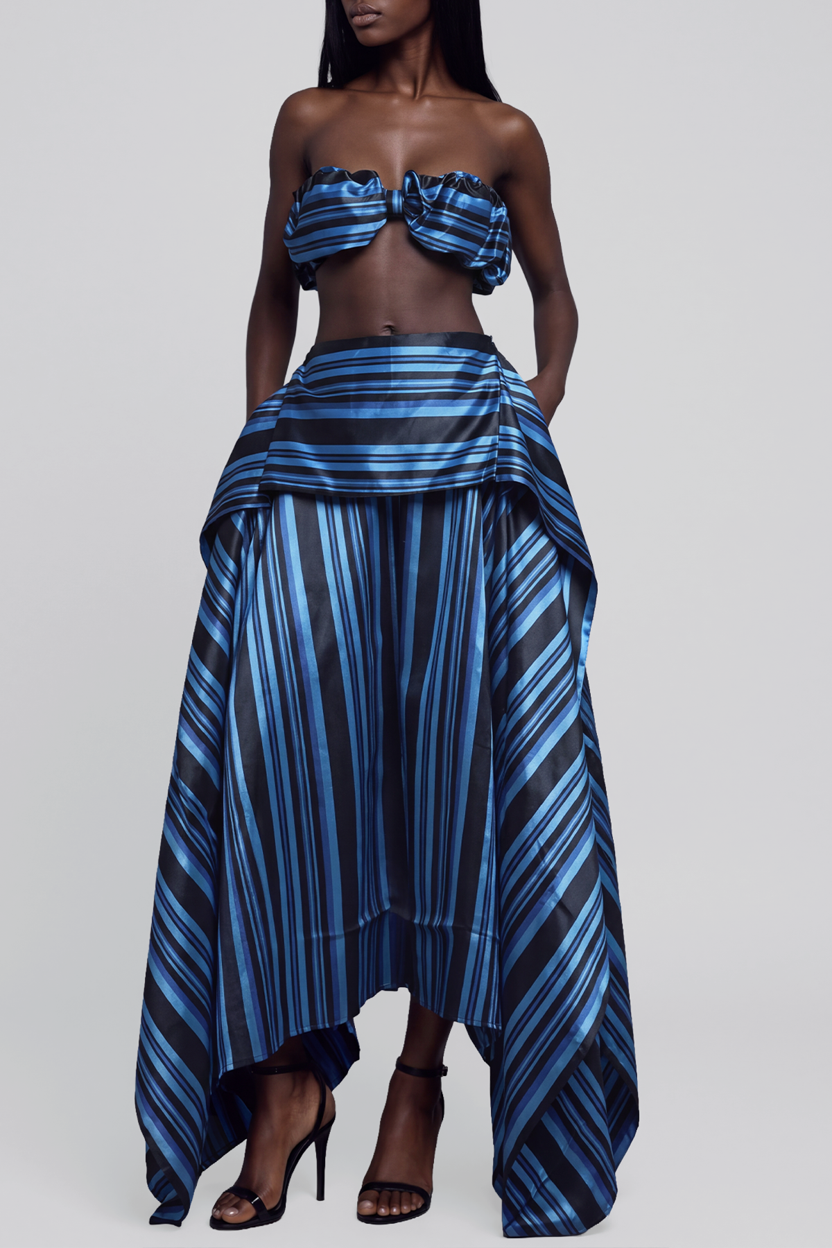 Inta Stripe Ruch Skirt Set In Blue