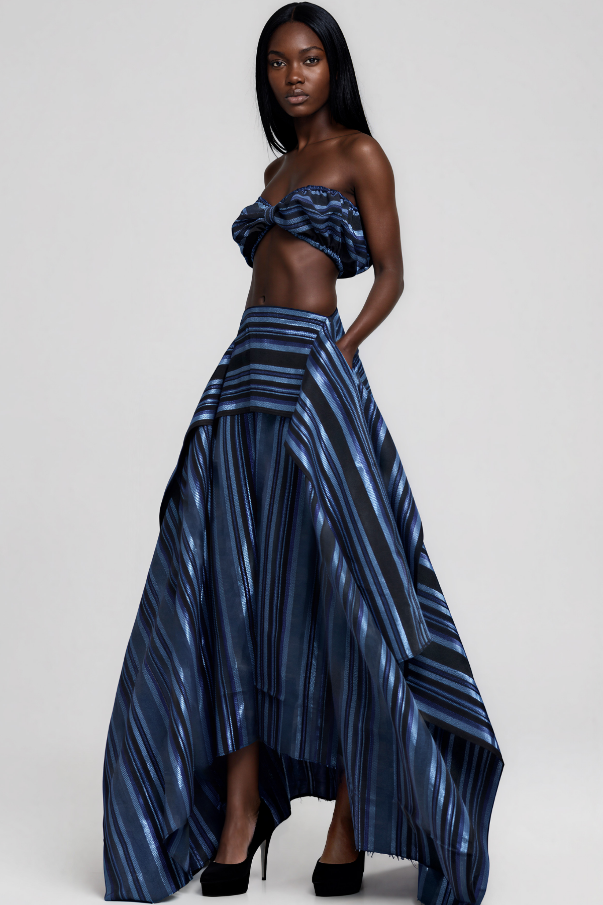 Inta Stripe Ruch Skirt Set In Blue