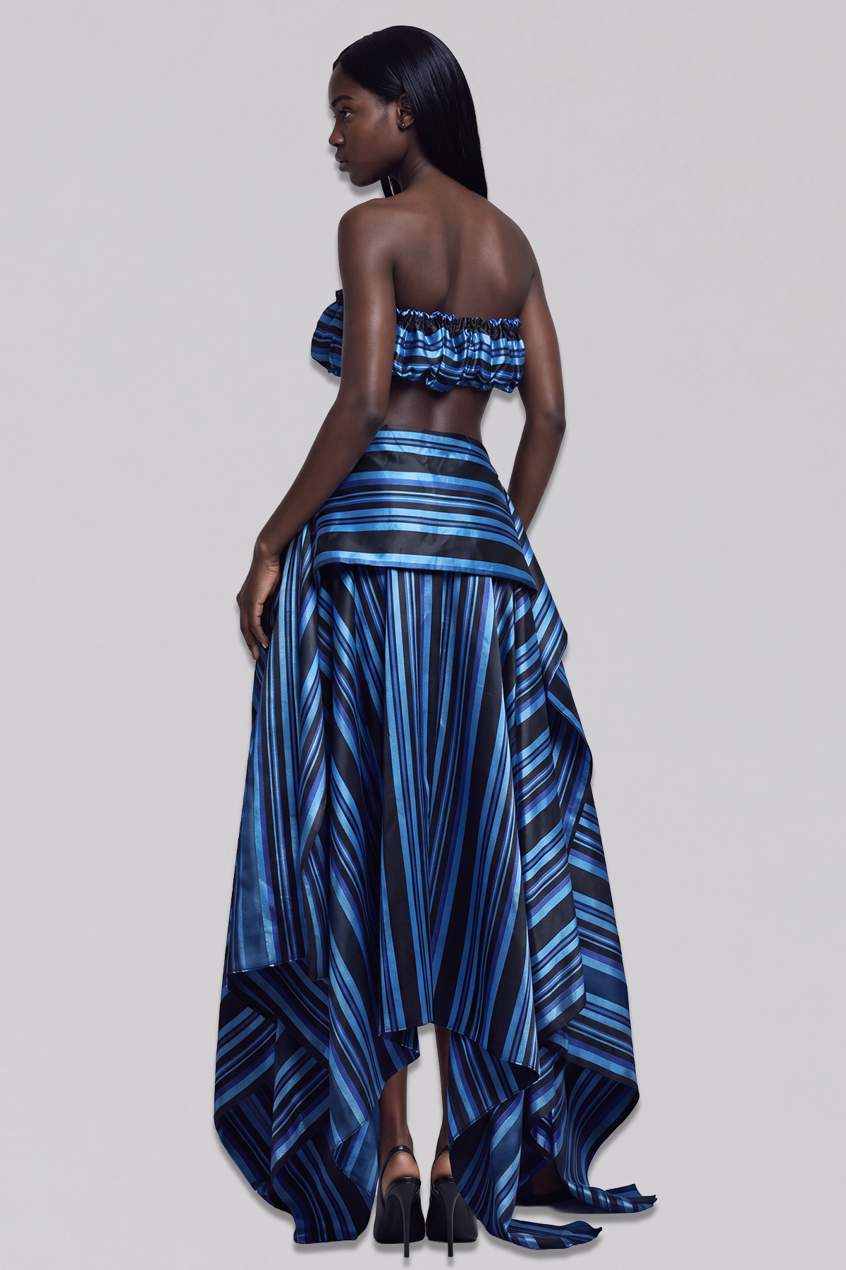 Inta Stripe Ruch Skirt Set In Blue