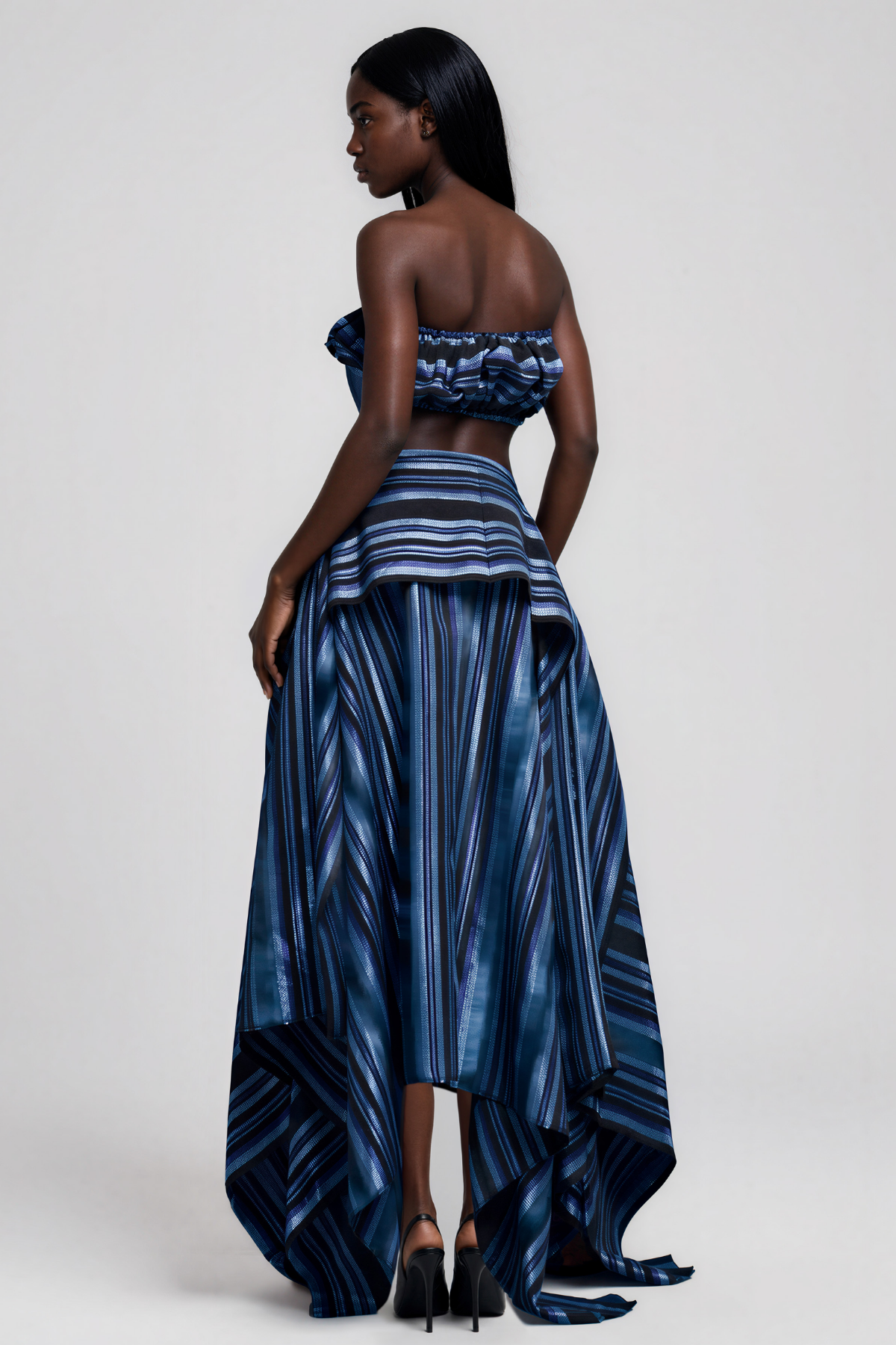 Inta Stripe Ruch Skirt Set In Blue