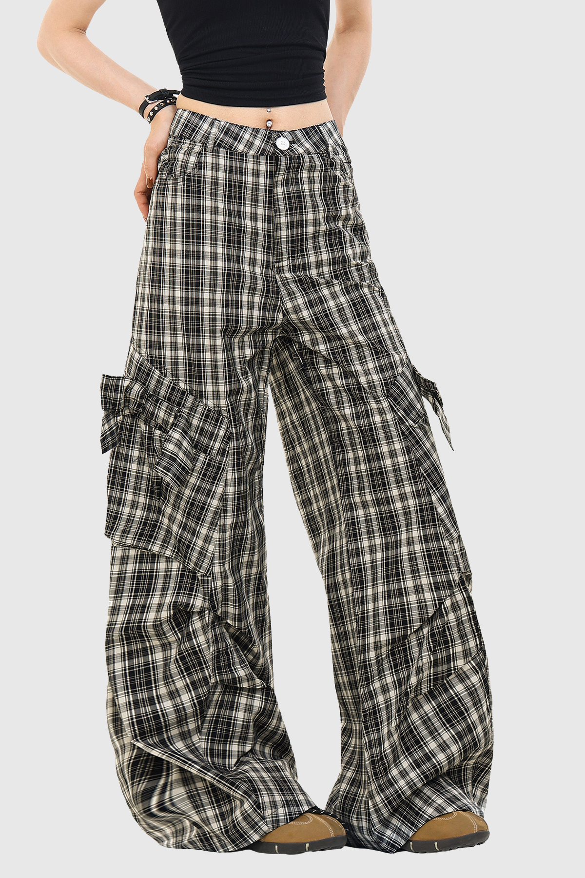 Inti Plaid Bow Cargo Pants