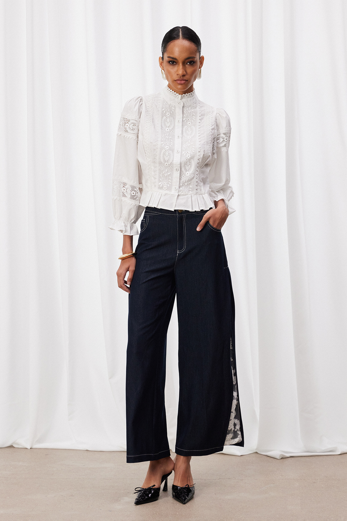 Into Balloon Sleeve Embroidered Top
