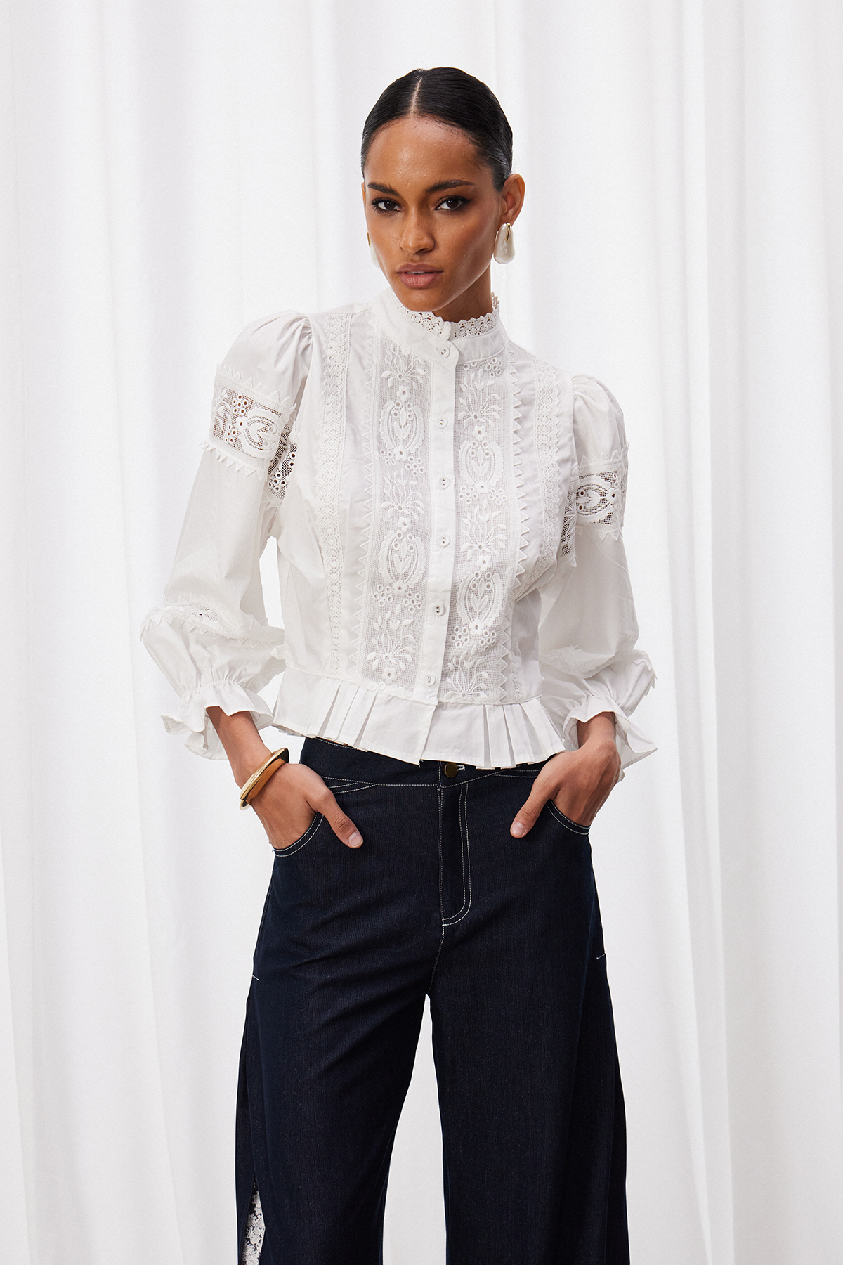 Into Balloon Sleeve Embroidered Top