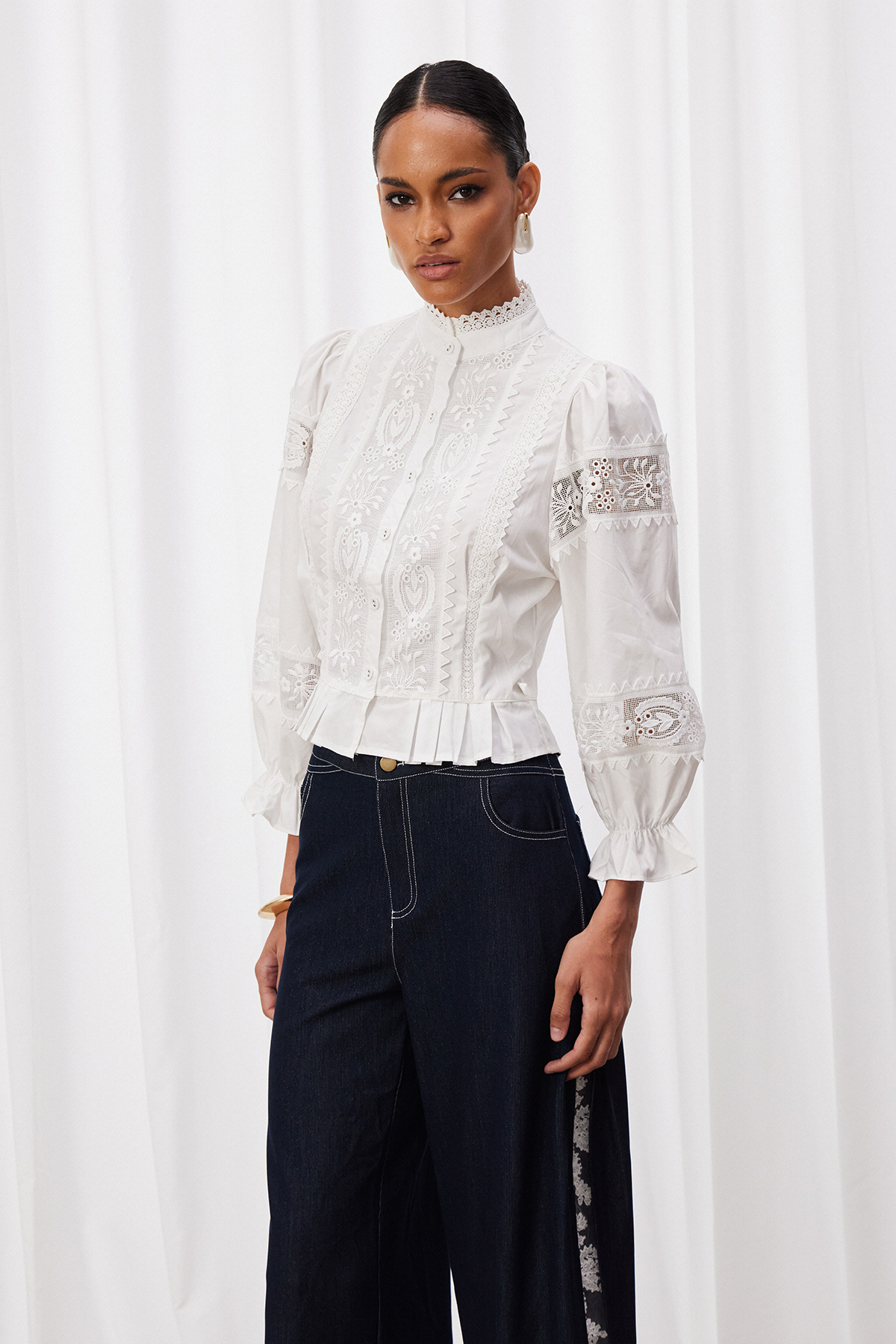 Into Balloon Sleeve Embroidered Top