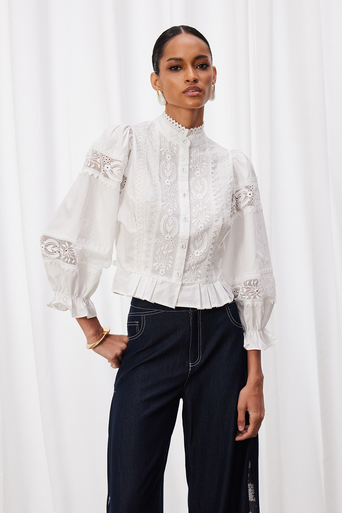 Into Balloon Sleeve Embroidered Top
