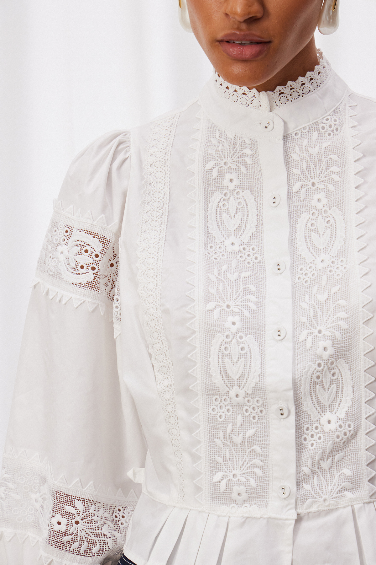 Into Balloon Sleeve Embroidered Top