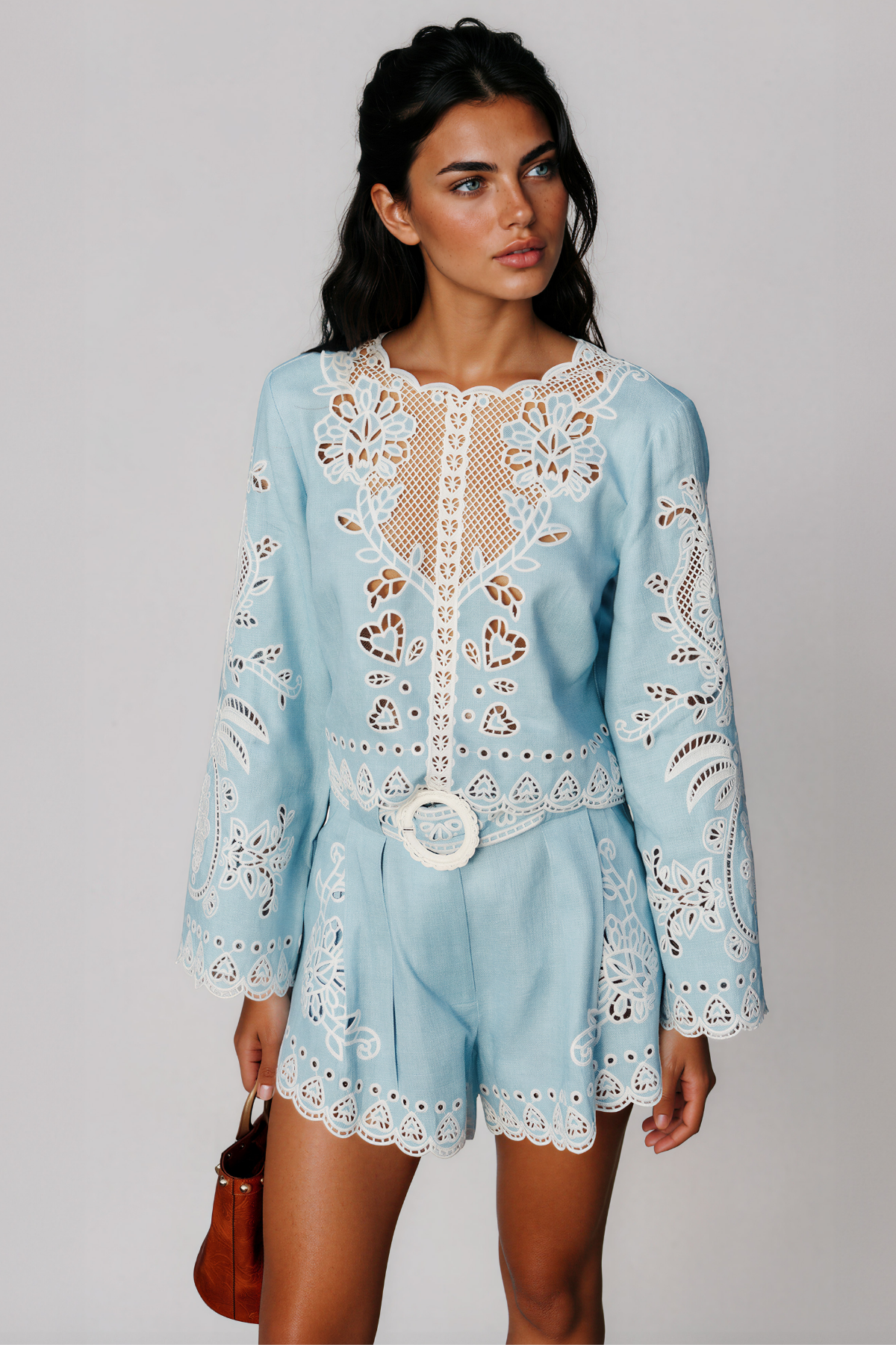 Ints Bell Sleeve Embroidered Shorts Set