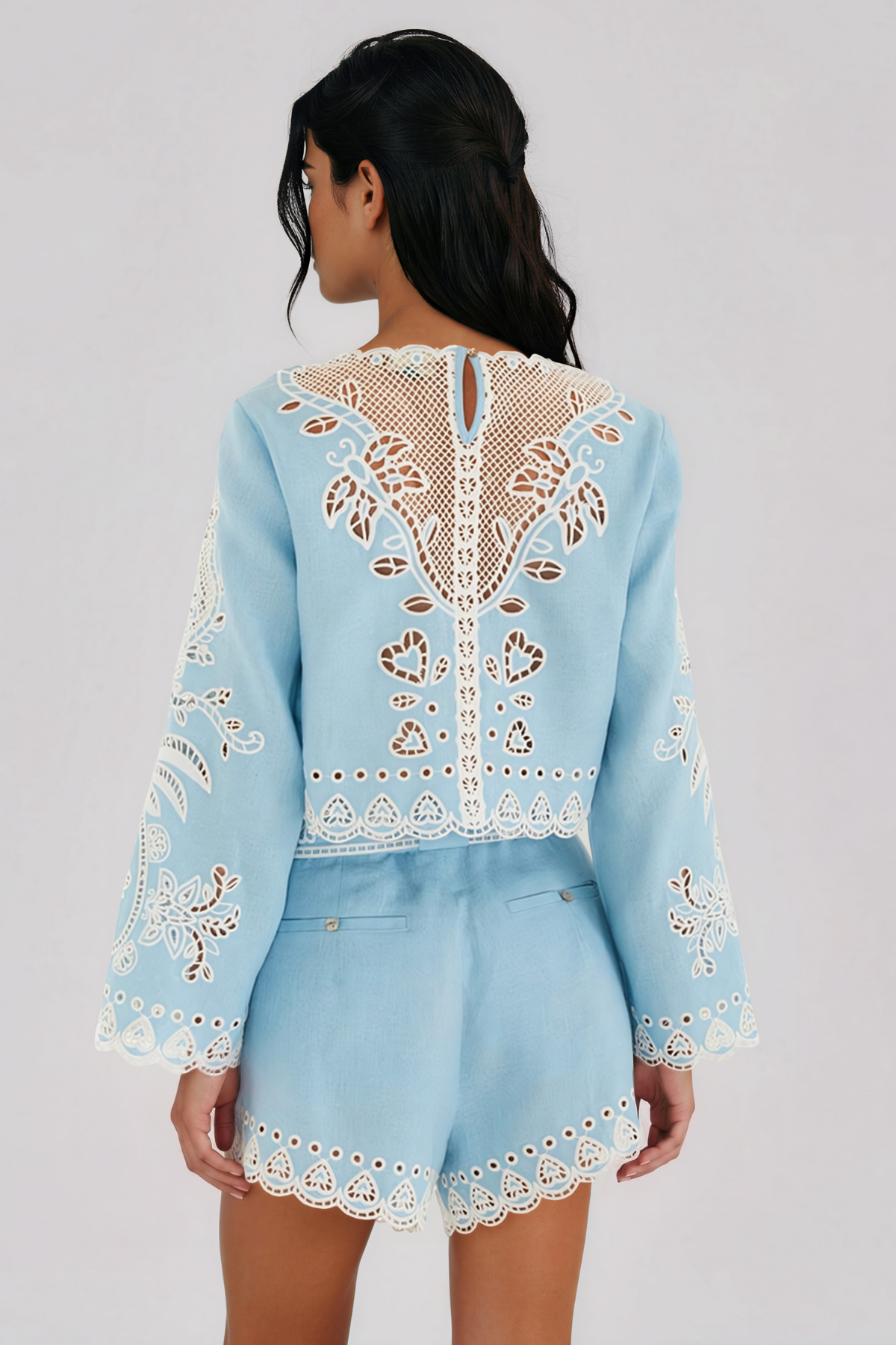 Ints Bell Sleeve Embroidered Shorts Set