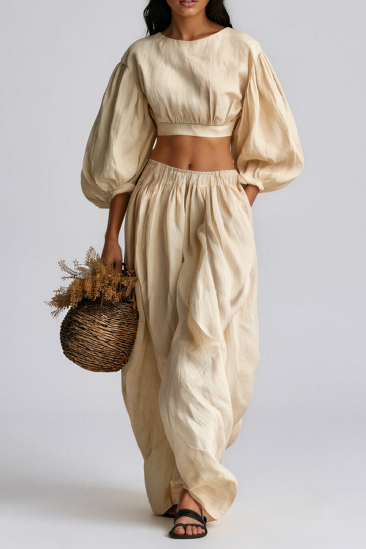 Inuk Balloon Sleeve Crop Pants Set