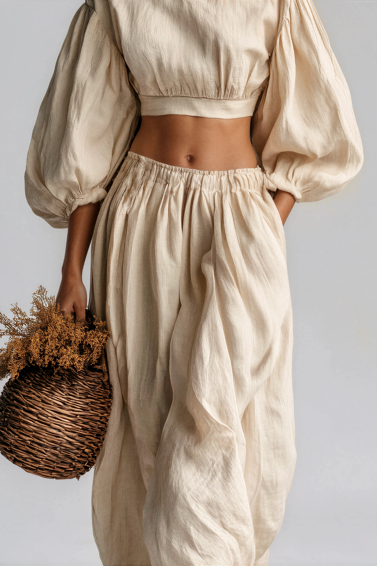 Inuk Balloon Sleeve Crop Pants Set