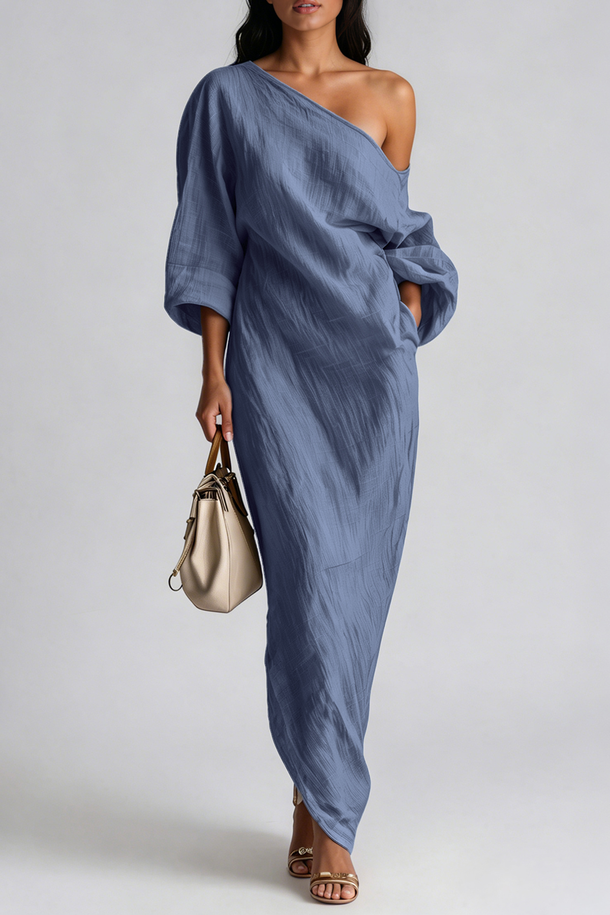 Inunnguaq One Shoulder Maxi Dress In Blue