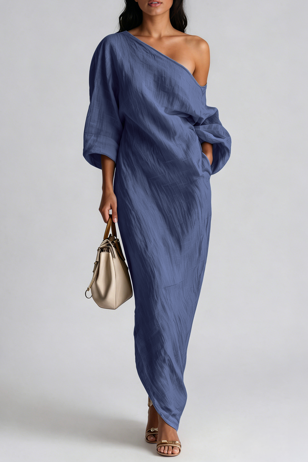 Inunnguaq One Shoulder Maxi Dress In Blue