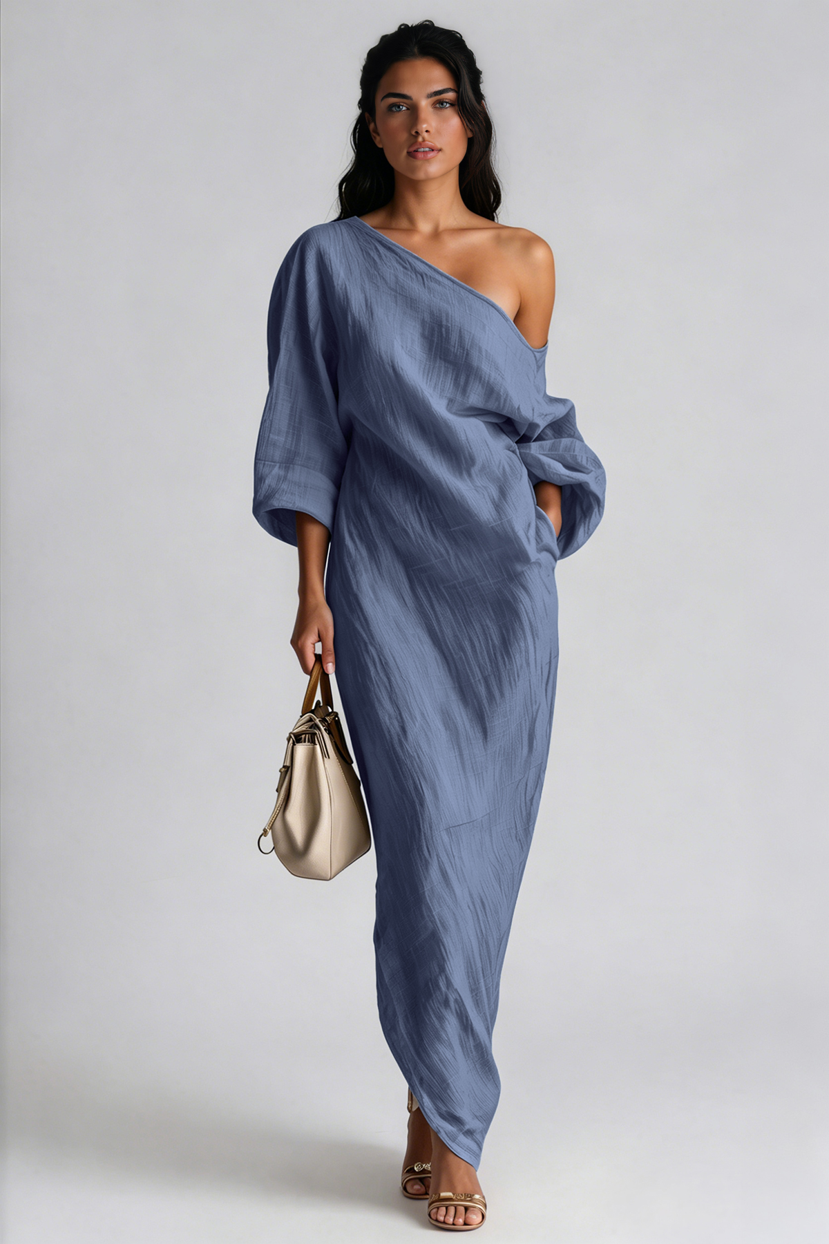 Inunnguaq One Shoulder Maxi Dress In Blue