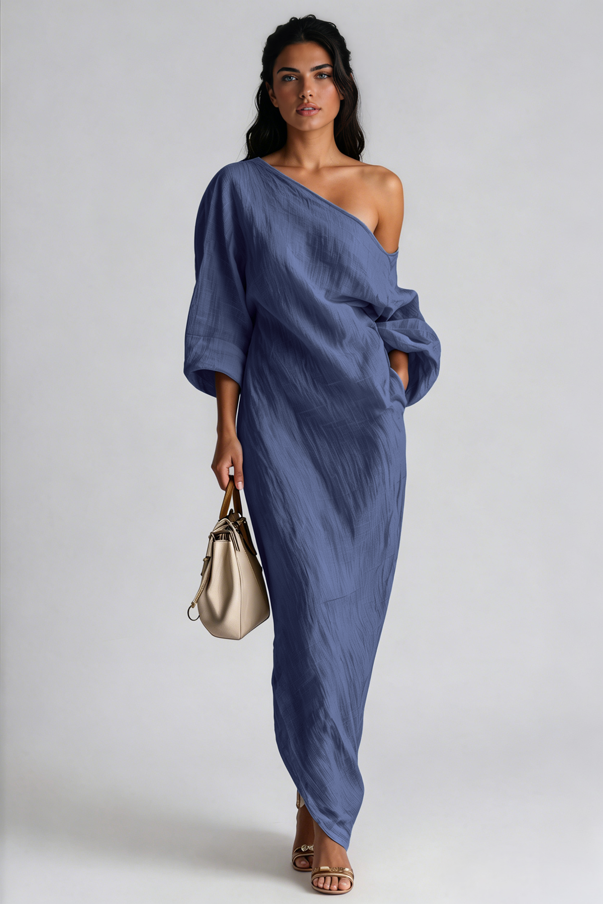 Inunnguaq One Shoulder Maxi Dress In Blue