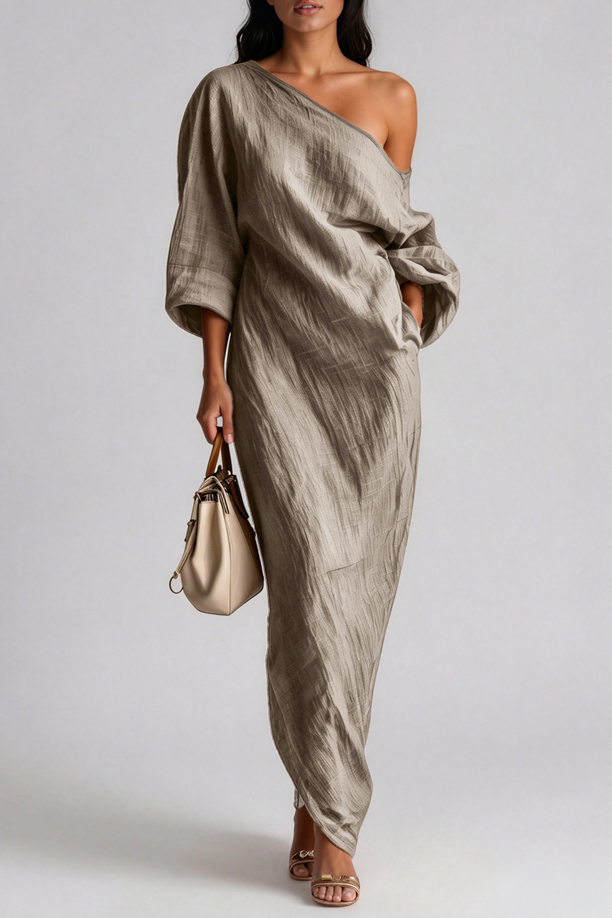 Inunnguaq One Shoulder Maxi Dress In Grey