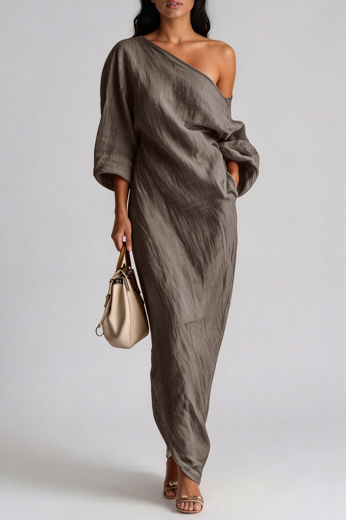 Inunnguaq One Shoulder Maxi Dress In Grey