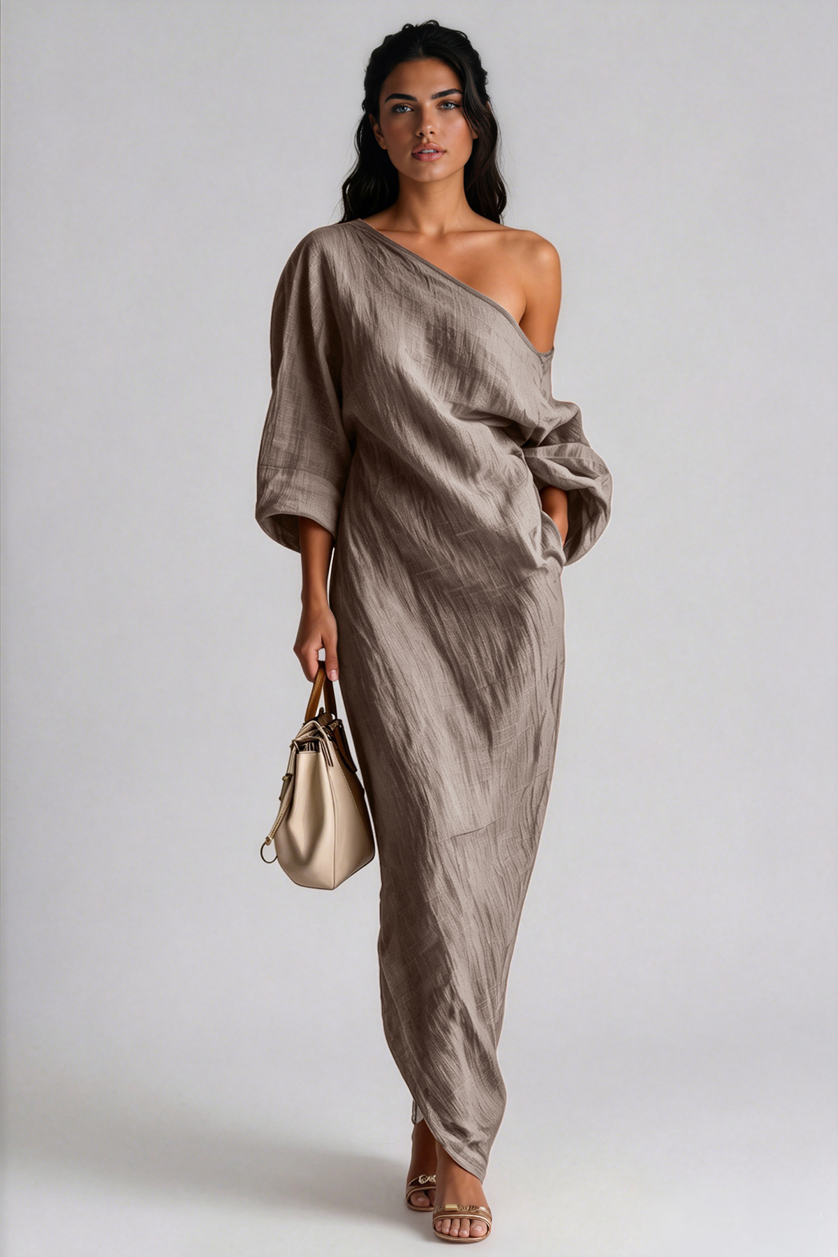 Inunnguaq One Shoulder Maxi Dress In Grey