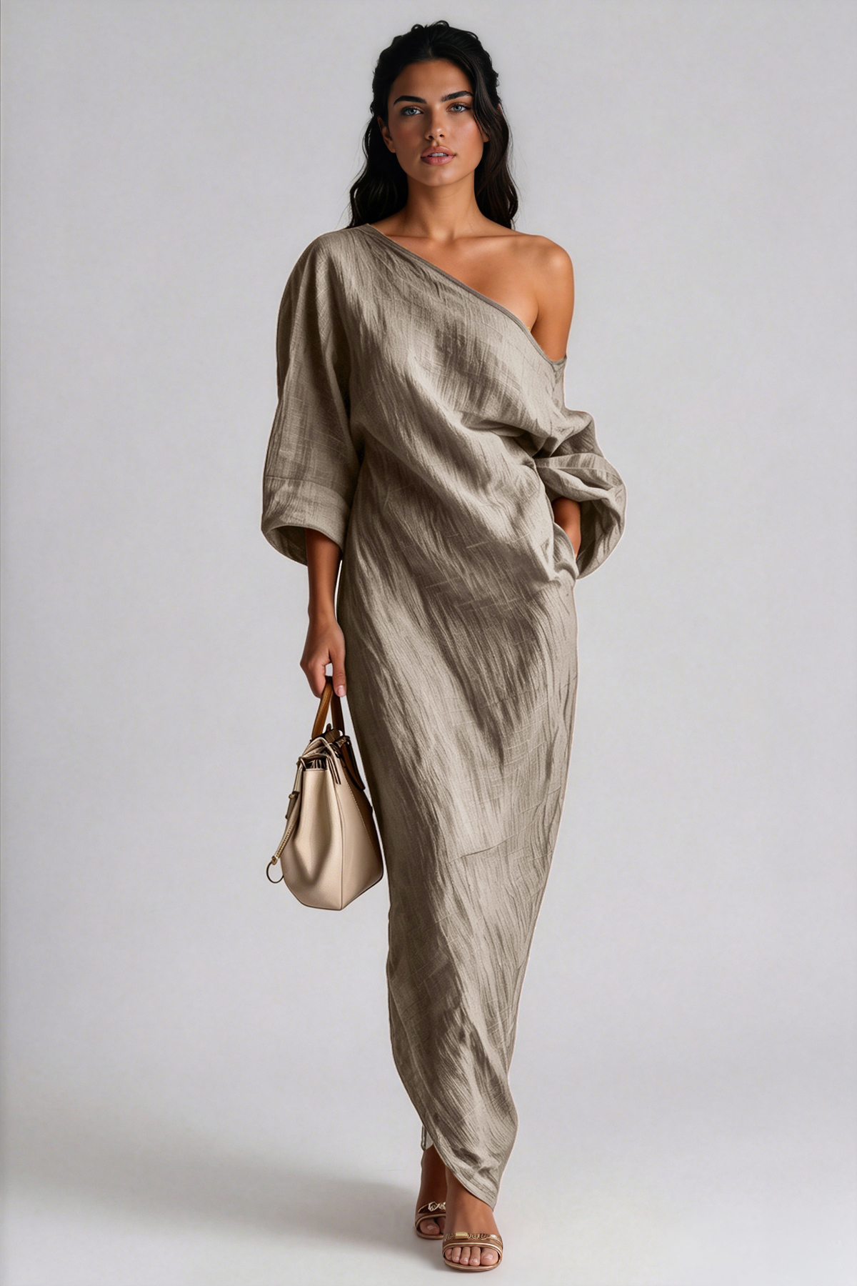 Inunnguaq One Shoulder Maxi Dress In Grey