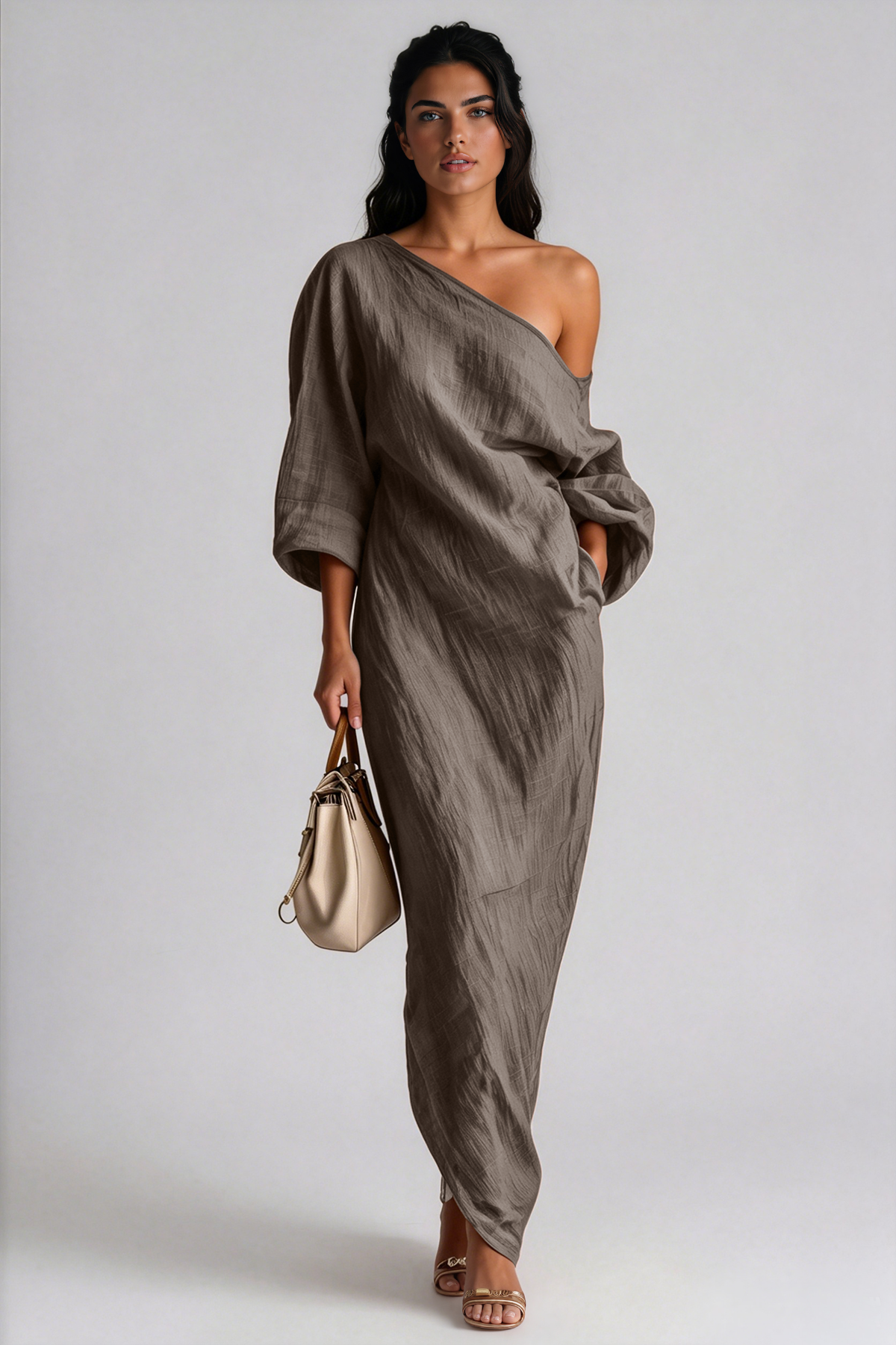 Inunnguaq One Shoulder Maxi Dress In Grey