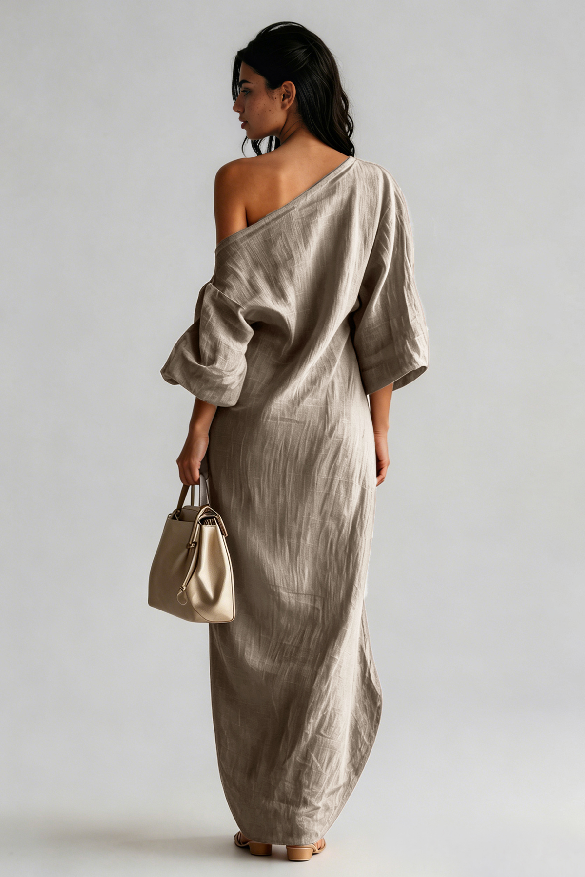 Inunnguaq One Shoulder Maxi Dress In Grey