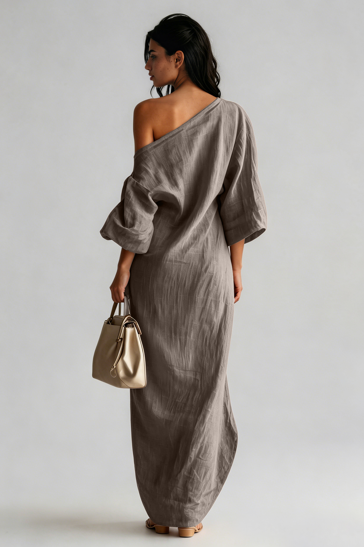 Inunnguaq One Shoulder Maxi Dress In Grey